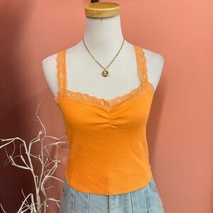 NWT! Forever 21 Bright Orange Lace-Trim Tank